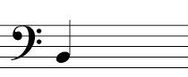 Bass Clef - Note on second line of the staff (First line is the lowest of the five)