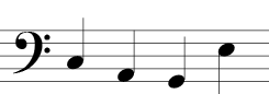 Bass Clef (four notes): Space 2, space 1, line 1, space 3.
