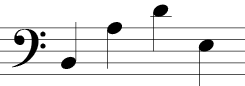 Bass Clef (four notes): Line 2, line 5, space 2 above staff, space 3.