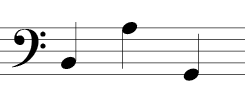 Bass Clef (three notes): Line 2, line 5, line 1.