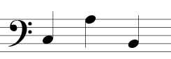 Bass Clef (three notes): Space 2, line 5, line 2.