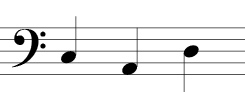 Bass Clef (three notes): Space 2, space 1, line 3.