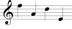 Treble Clef (four notes): Line 5, space 2, line 4, line 1