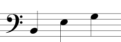 Bass Clef (three notes): Line 2, space 3, space 4.