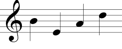 Treble Clef (four notes): Line 3, line 1, space 2,  line 4.