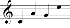 Treble Clef (four notes): Line 1 under, space 2, line 2, space 4.