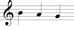 Treble Clef (three notes): Line 3, space 2,  line 2.