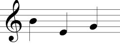 Treble Clef (three notes): Line 3, line 1,  line 2.
