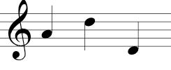 Treble Clef (three notes): Space 2,  line 2, space 1 under staff