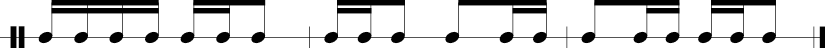 3 measures in 2/4 Time signature: 1/16 1/16 1/16 1/16 1/16 1/16 1/8. 1/16 1/16 1/8 1/8 1/16 1/16. 1/8 1/16 1/16 1/16 1/16 1/8.