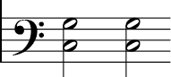 4/4 time signature. Bass Clef C-G 1/2 notes repeated