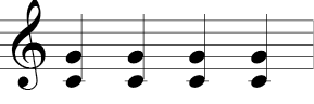 4/4 time signature. Treble clef. C-G 1/4 notes for four beats. 