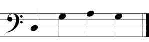 Bass clef with four 1/4 notes C-G-A-G