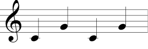 Treble clef with four 1/4 notes C-G-C-G