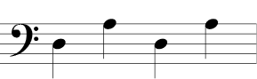 Bass clef with four 1/4 notes D-A-D-A