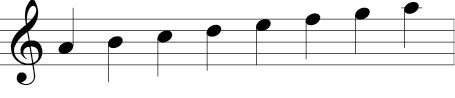 Treble cleff and no sharps or flats. A stepwise to the A an octave above.