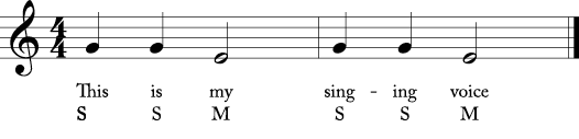 4/4 time signatures. wo measures. This is my singing voice lyrics with solfege syllables.