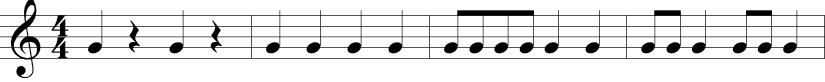 C Major. 4/4 Time Signature. Four measures with a single G note in different rhythms.