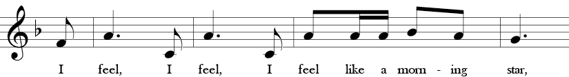 2/4 Time signature. F Major. Third 4 measures of "Shoo Fly."