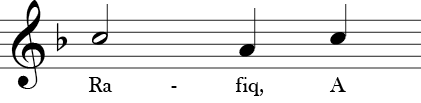 F Major. 4/4 Time Signature. One measure that shows measure one of ostinato 2.