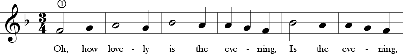 F Major 3/4 Time Signature. First six measure of  Oh, How Lovely.