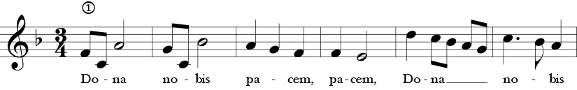 F Major 3/4 Time Signature. First six measures of Dona Nobis Pacem.