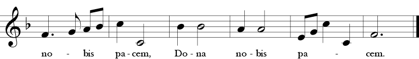 F Major 3/4 Time Signature. Last six measures of Dona Nobis Pacem.