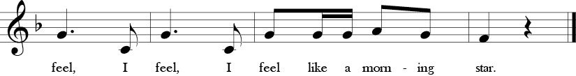 F Major. 2/4 Time Signature. Last four measures of Shoo Fly.