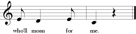 C Major. 2/4 Time Signature. Last two measures of Ridin' in a Buggy.