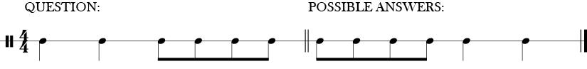 4/4 time signature for two bars of a rhythmic question answer pattern.