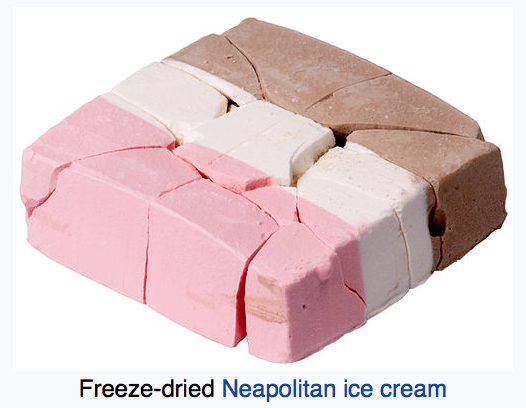 Freeze-dried Neapolitan ice cream.