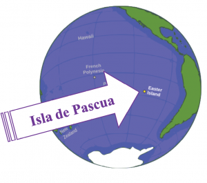 A map of the world with an arrow pointing to Isla de Pascua.