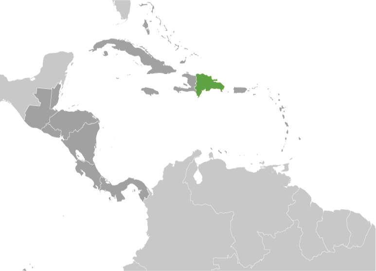 A greyed-out map with the Dominican Republic highlighted in green.