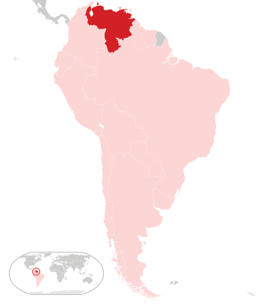 A map of South America, with Venezuela highlighted in red.