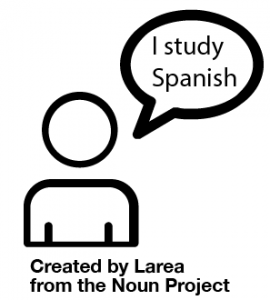 A figure with the text "I study Spanish" in a bubble above their head.