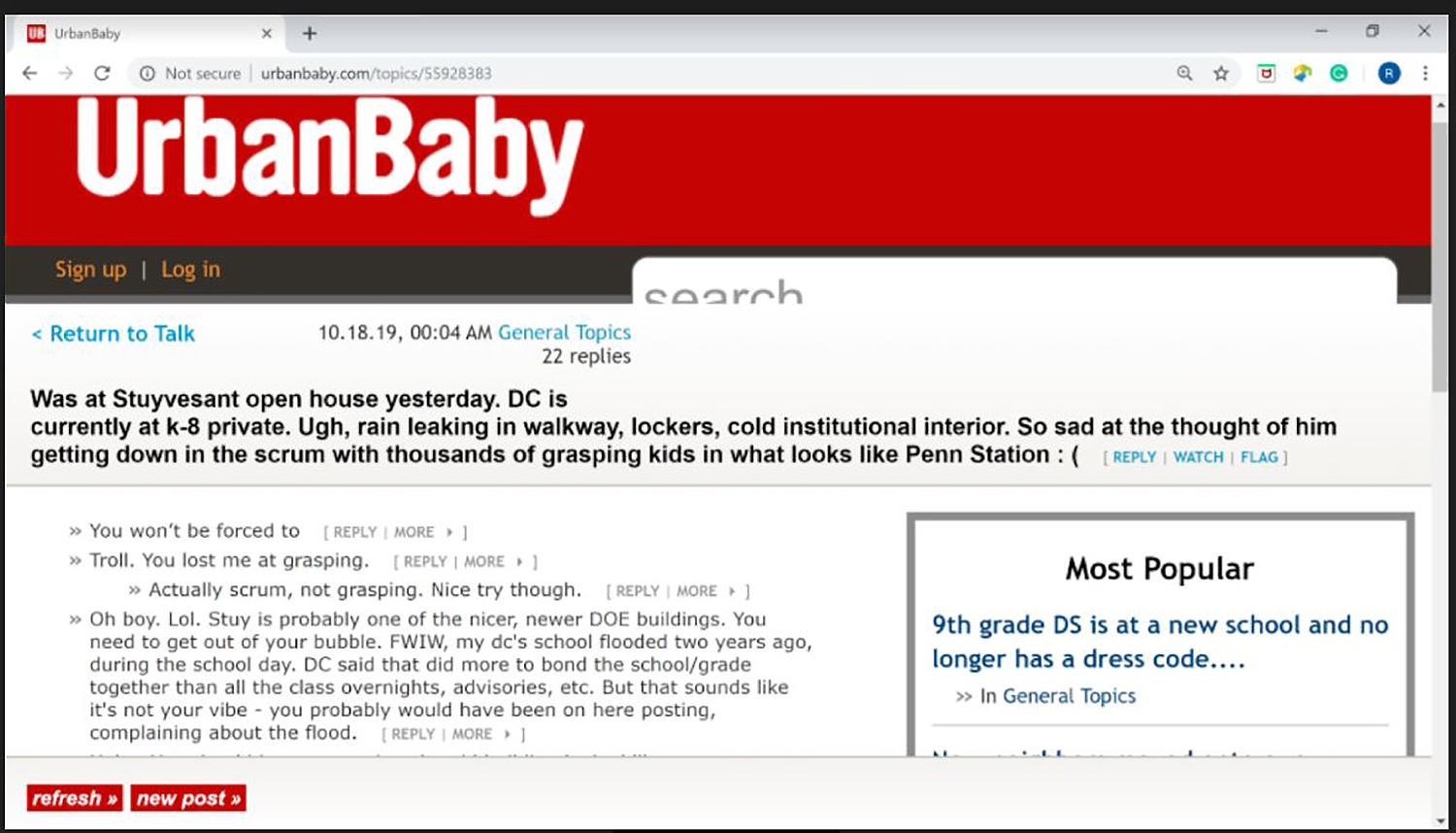 Screenshot of the UrbanBaby website; it has a large read header with text beneath it.