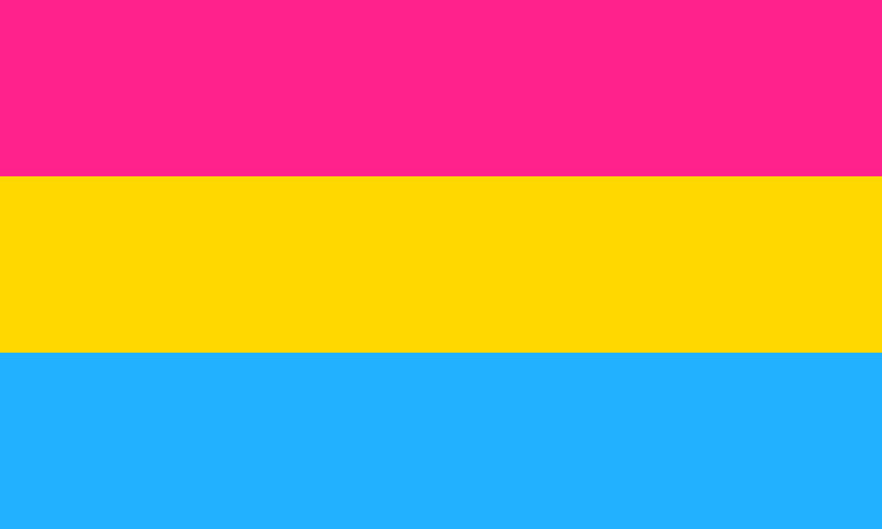 A flag with the layers (top to bottom) pink, yellow, and blue.