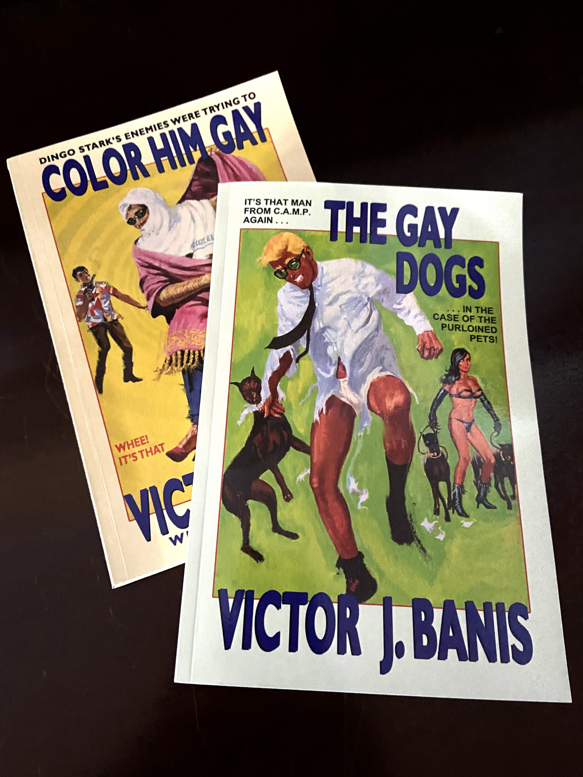 Old books with half-dressed men and women on the covers.