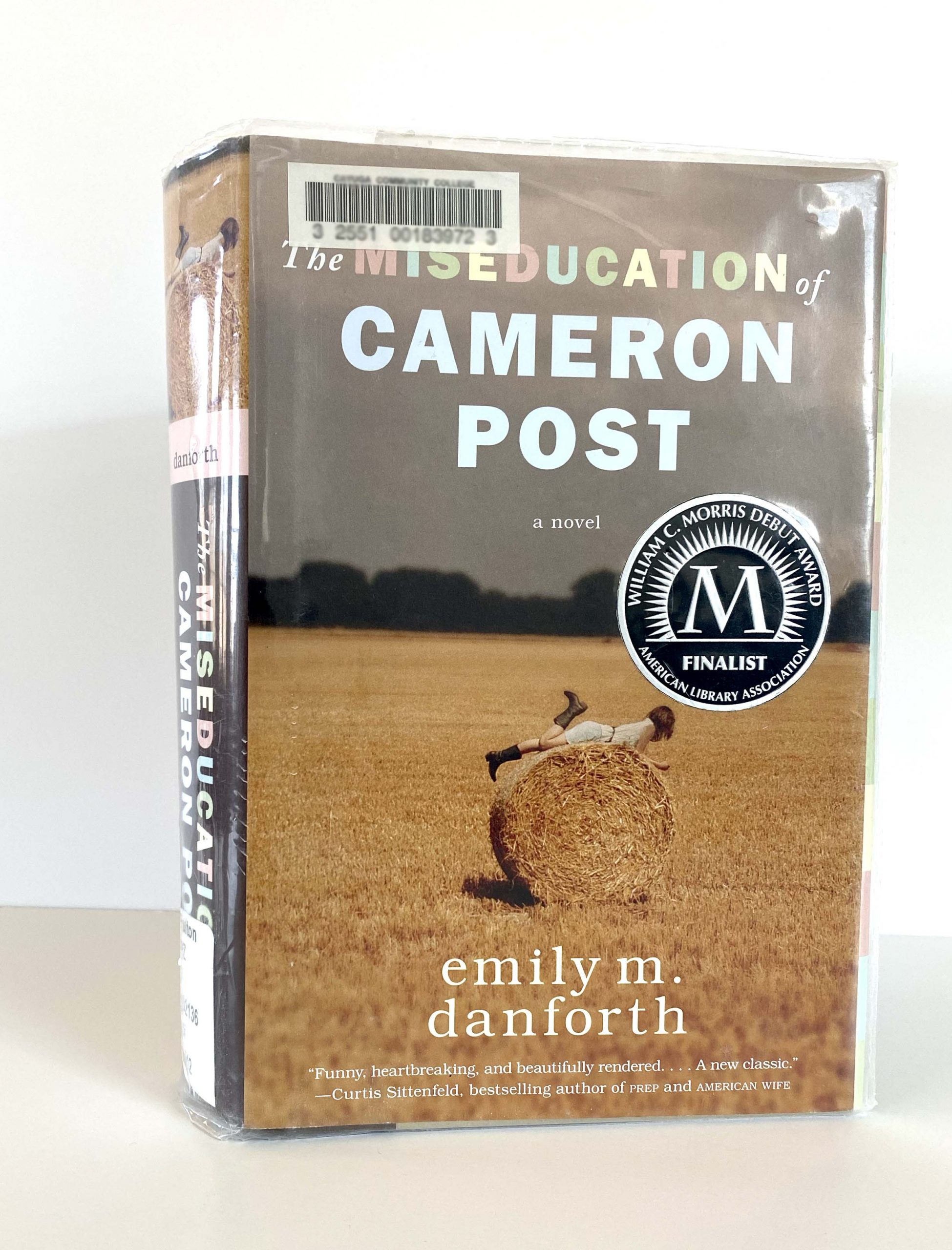 A book depicting a person laying on top of a bale of hay.