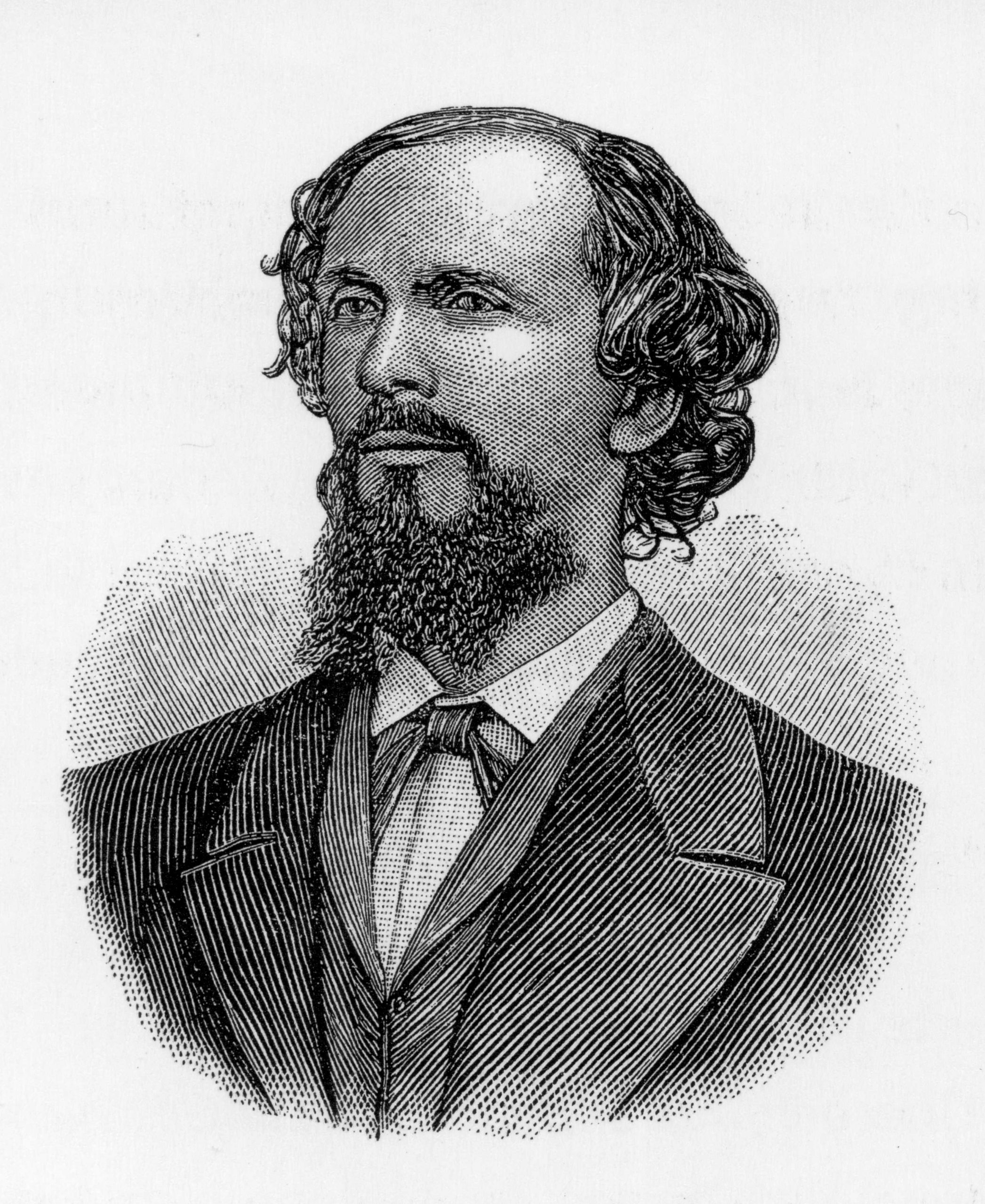 A print of a man in a suit with a long beard.