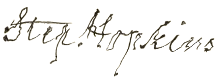 Handwritten, shaky, cursive signature reading "Step. Hopkins" in ink