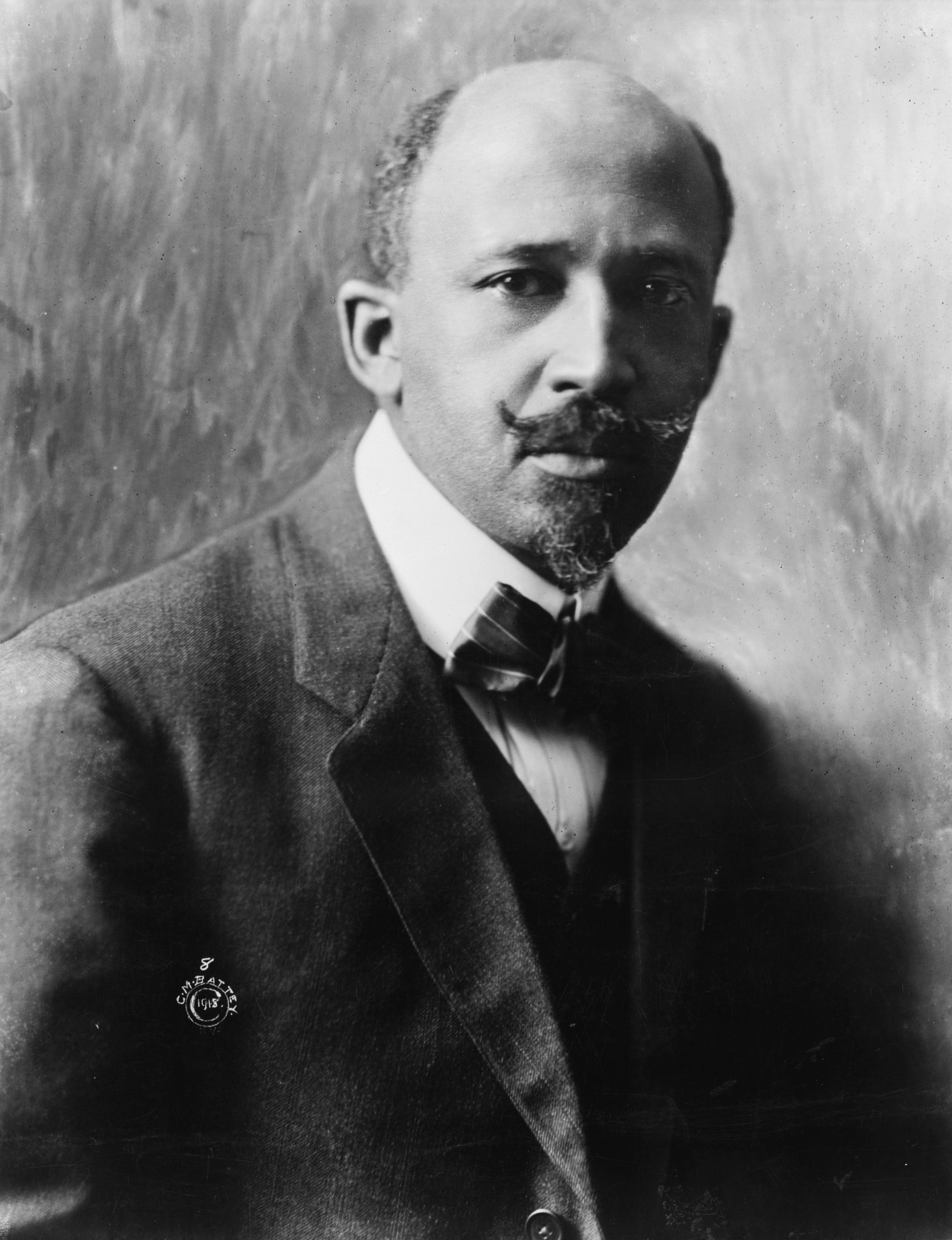 A man with a mustache and goatee, wearing a dark suit and bow tie, gazes confidently at the camera against a textured backdrop.